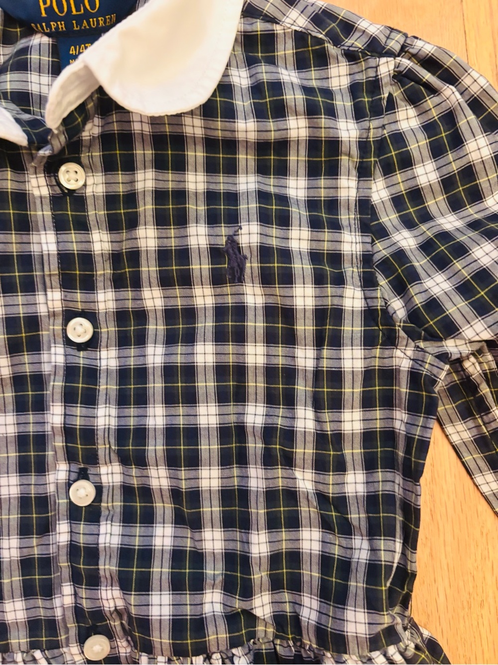 Polo by Ralph Lauren Navy and White Plaid Button-Down Girls Dress Sz: 4/4T - Picture 4 of 5
